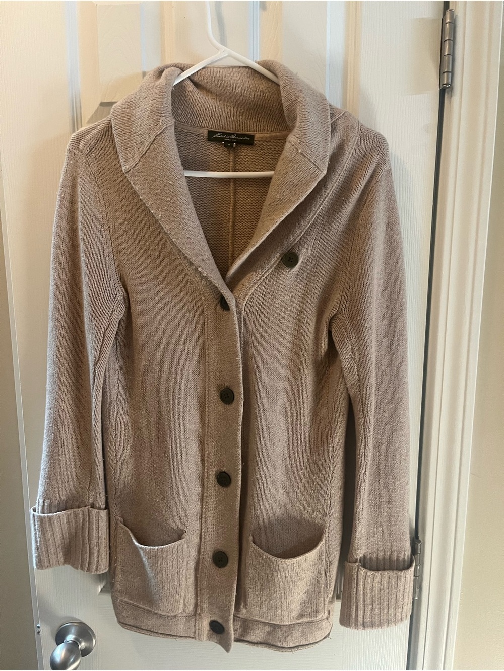 Eddie Bauer Tan Shawl-Collar Button Cardigan